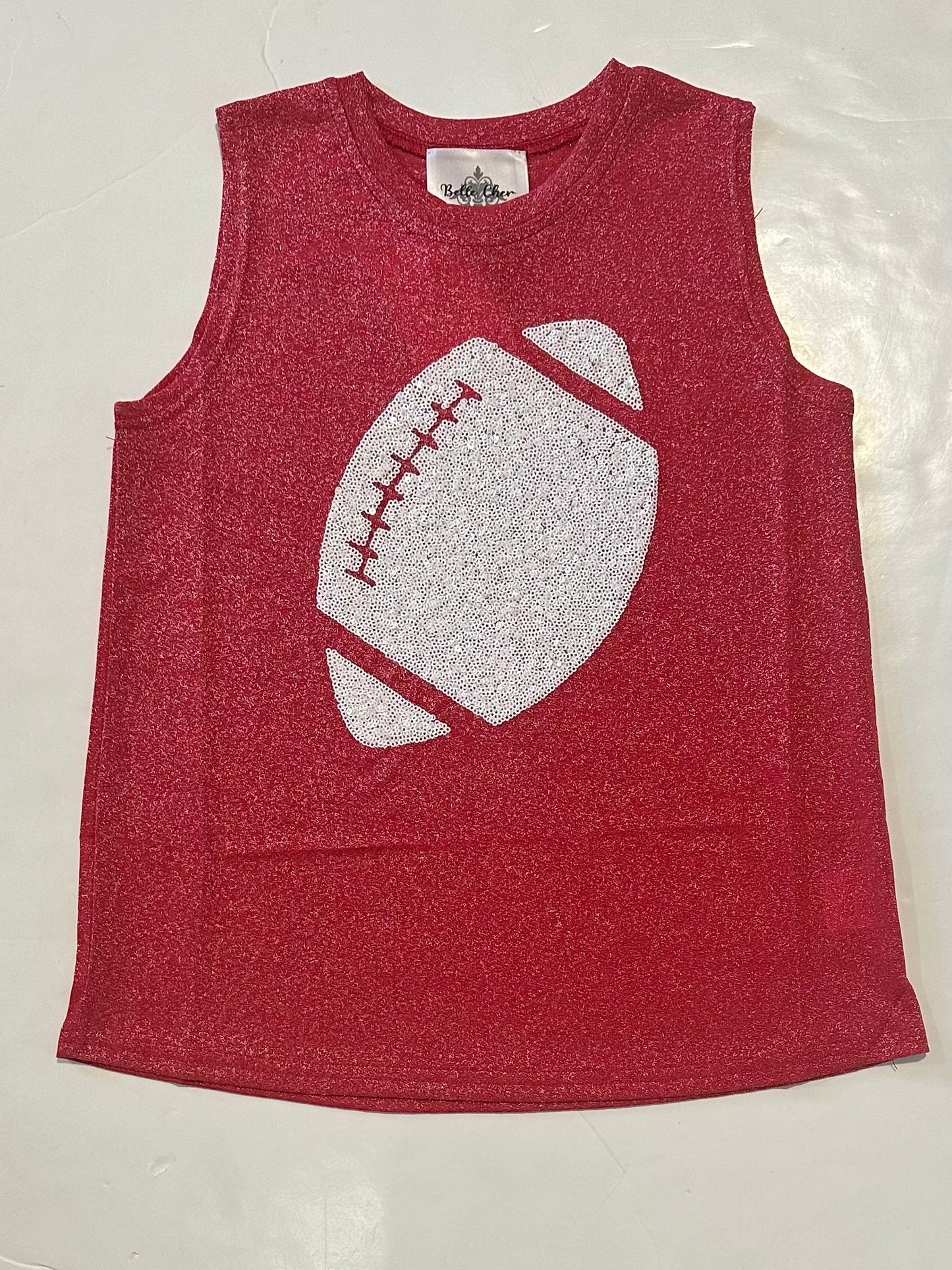 White Football On Red Glitter Tank