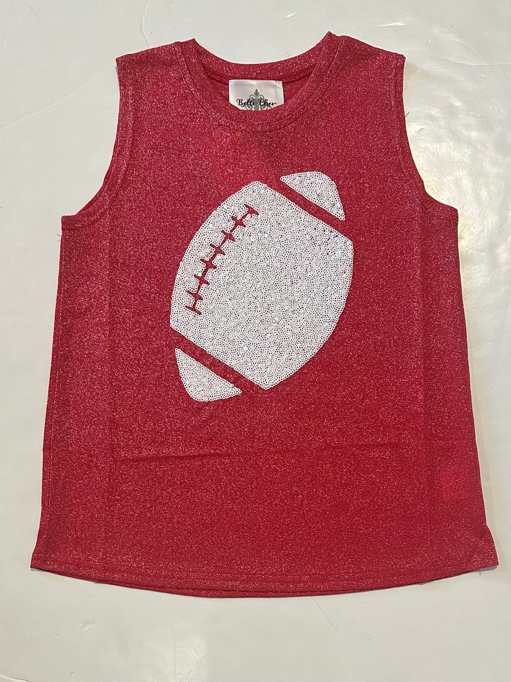 White Football On Red Glitter Tank