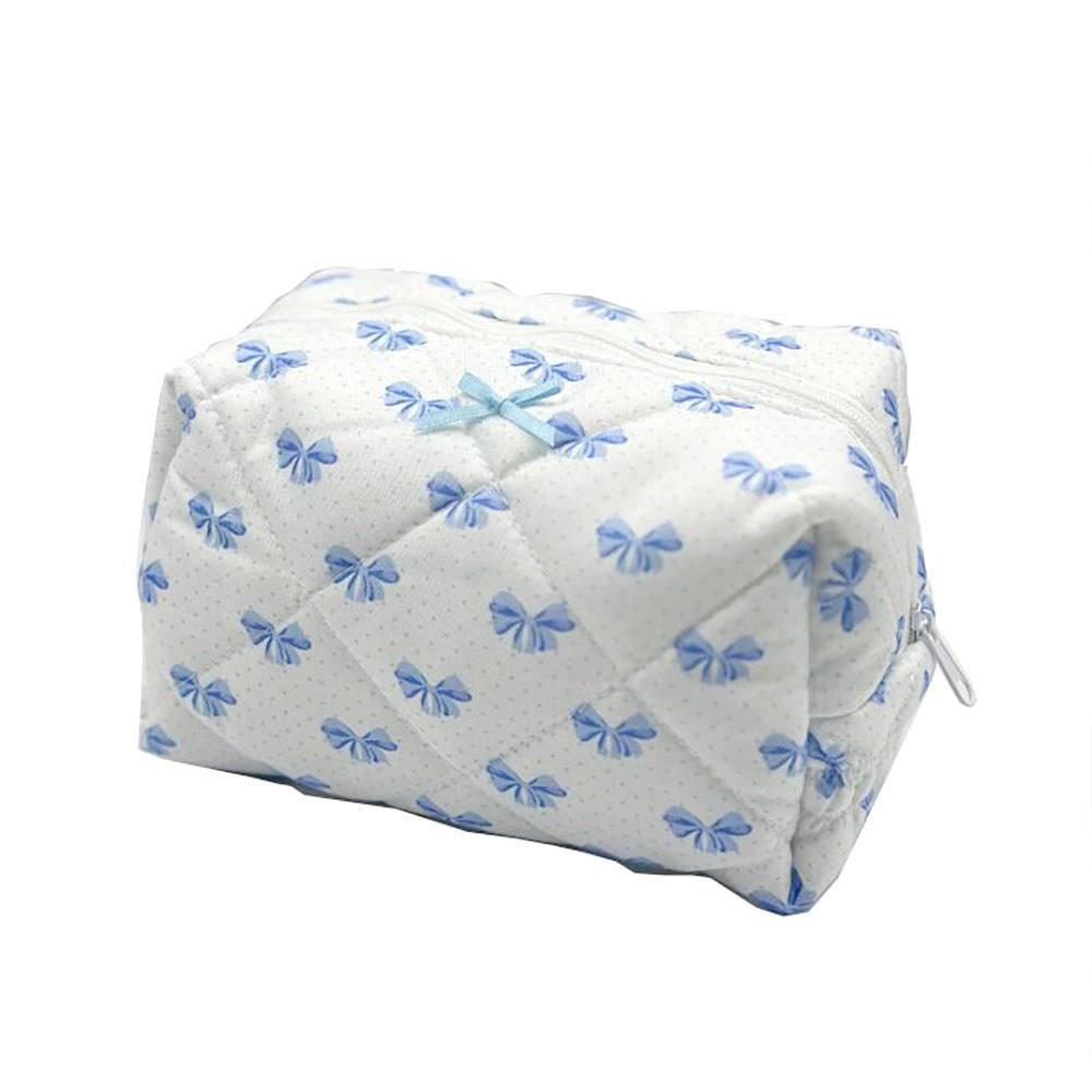 Quilted Puffer Blue Bow Print Pouch