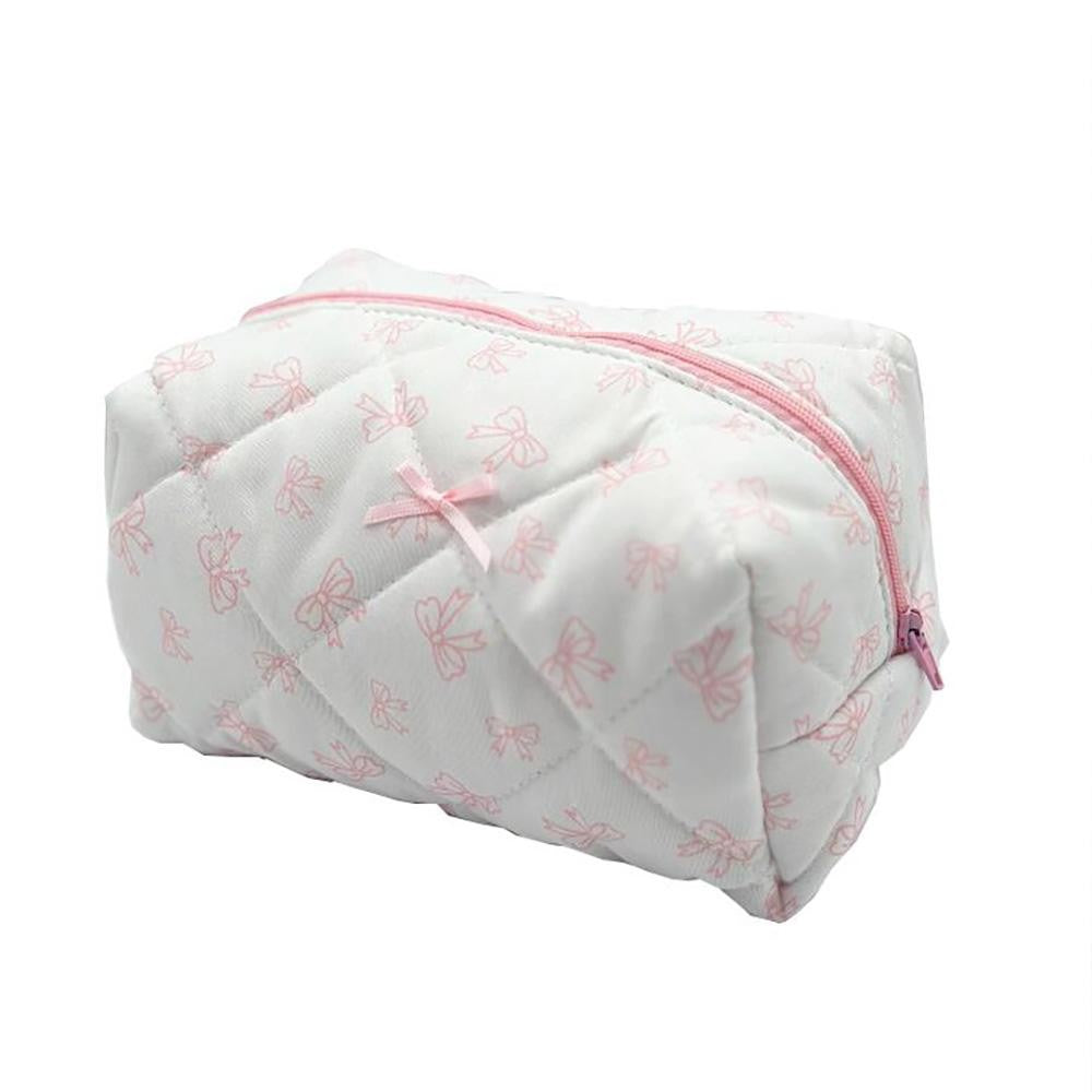 Quilted Puffer Pink Bow Print Pouch