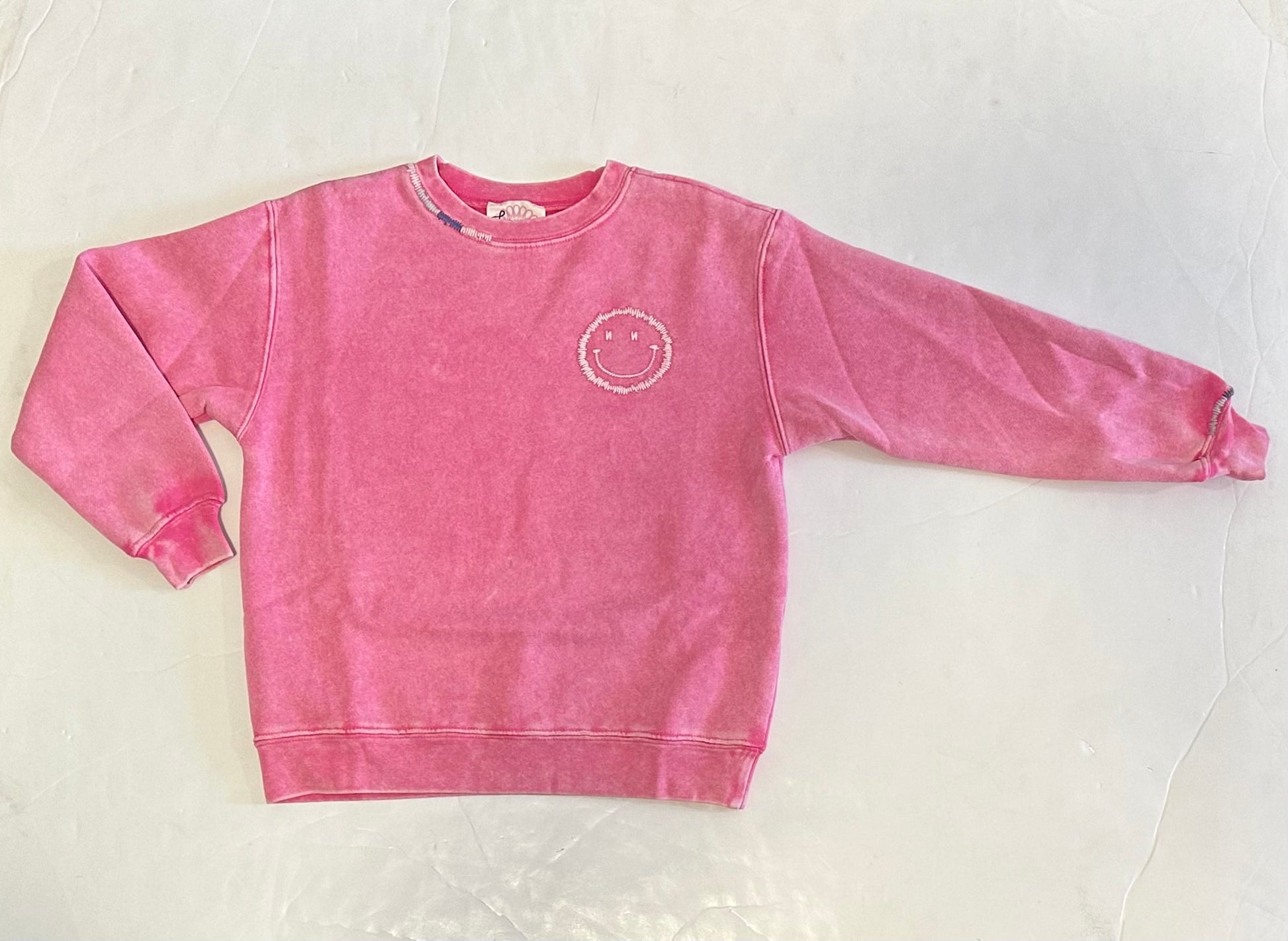 Pink Washed Thread Smiley Sweater