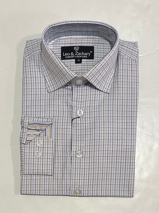 Blue/Bronze Check Button Down