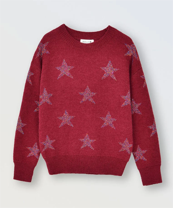 Dark Red Star Pattern Sweater