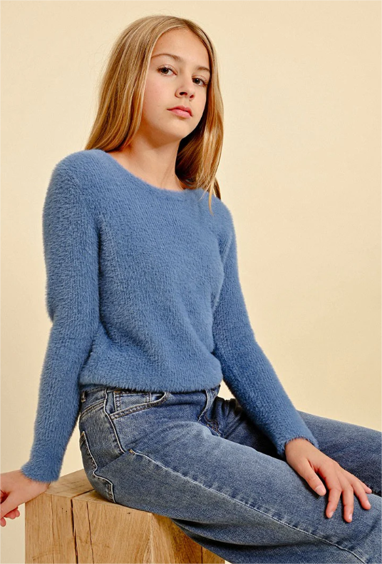 Denim Blue Round Neck Sweater