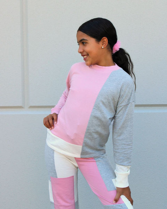 Pink Patchwork Crop Sweatshirt