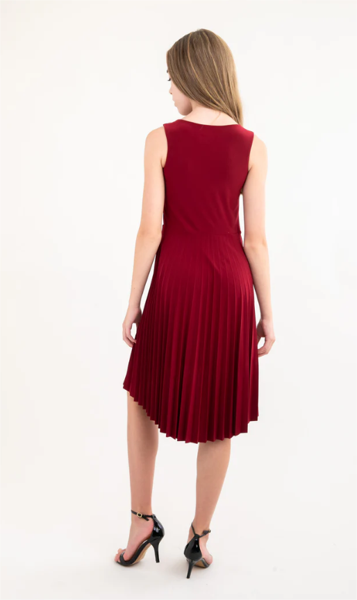 Burg Hi Low Pleated Dress w/Belt