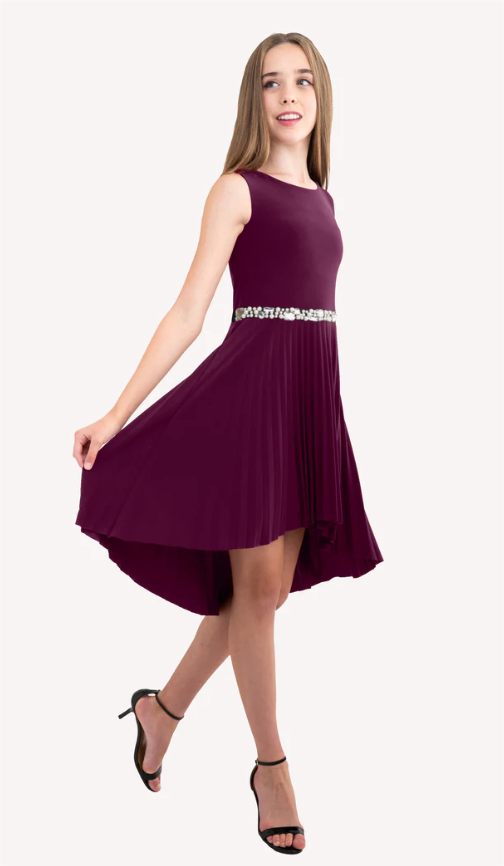 Plum Hi Low Pleated Dress w/Belt