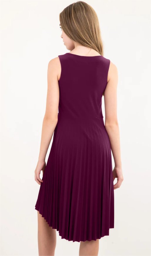 Plum Hi Low Pleated Dress w/Belt