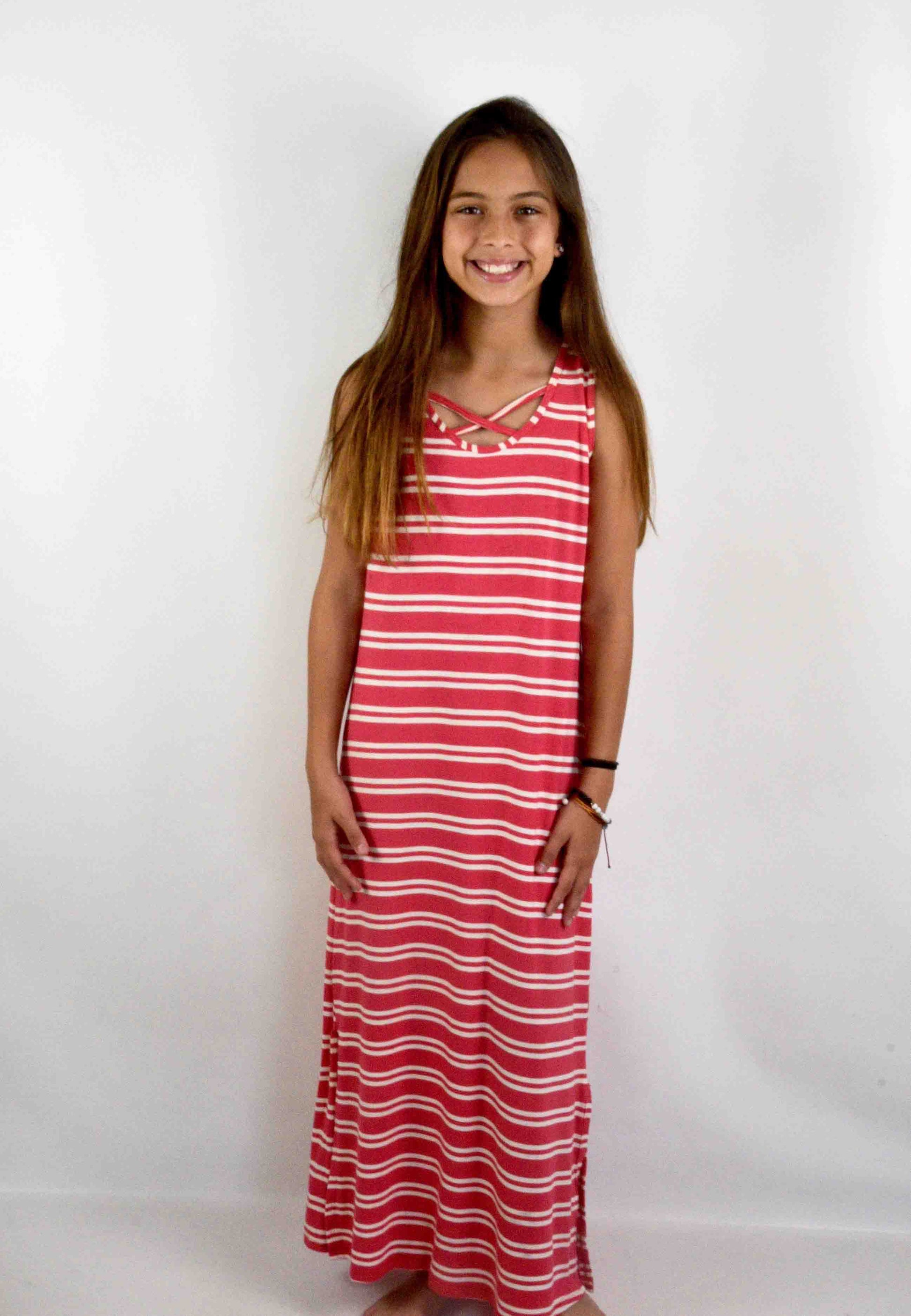 Coral Ivory Stripe Maxi Dress