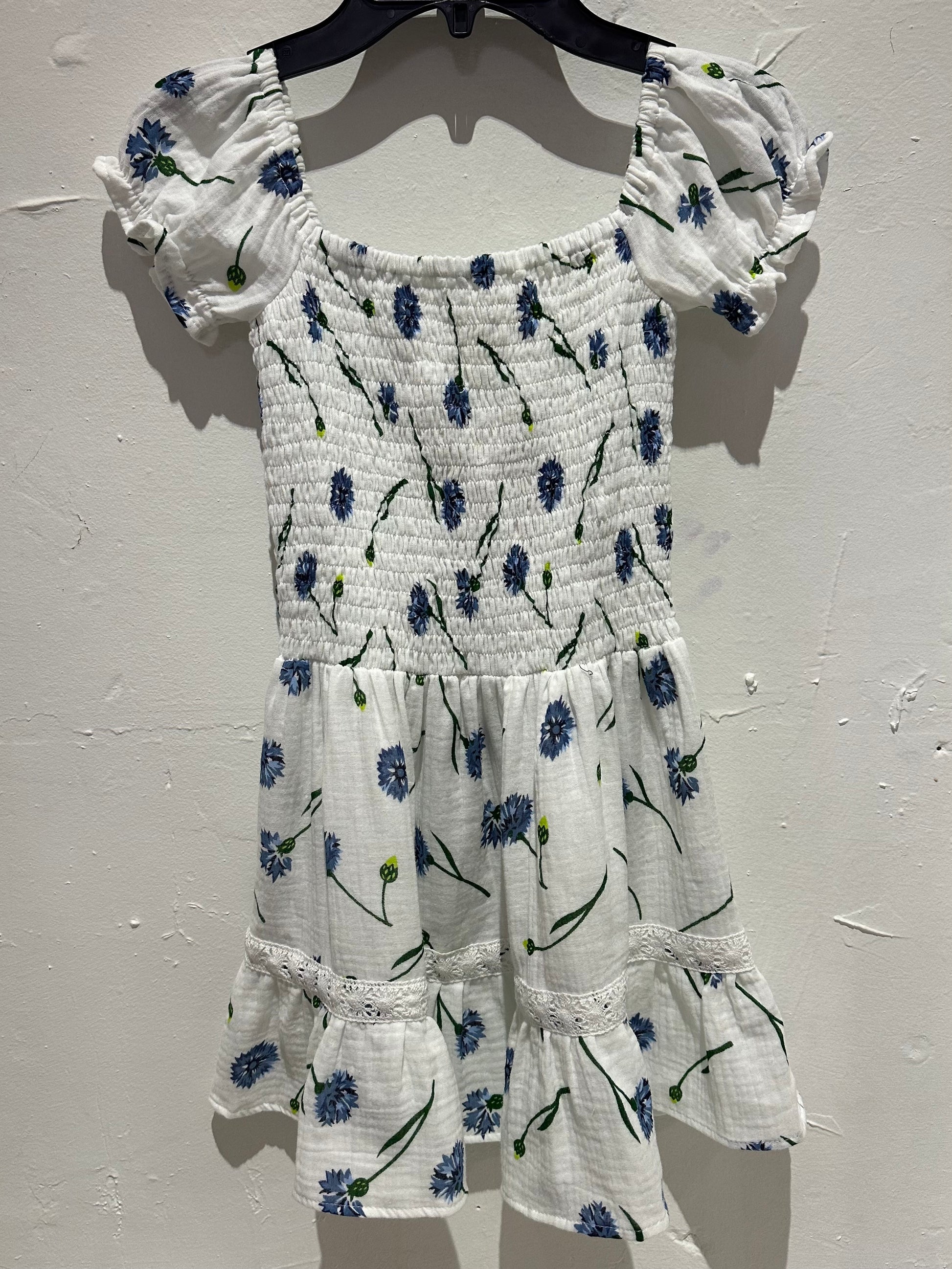 White Blue Garden Smocked Dress