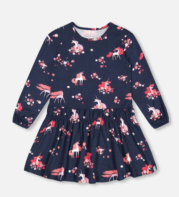 Navy Unicorn Print Dress