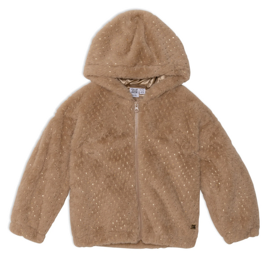 Beige Hoodie Faux Fur Jacket