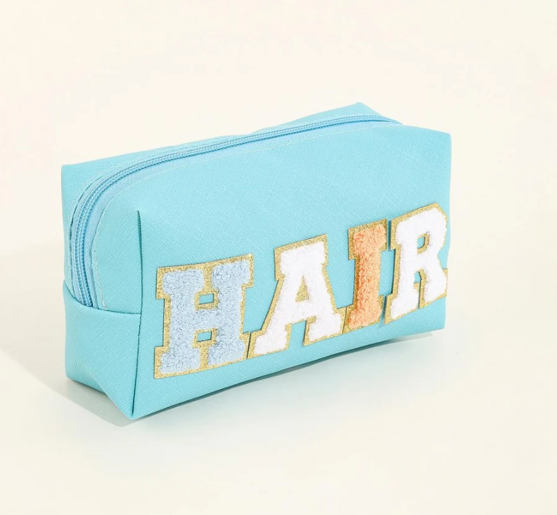 Blue Glitter Chenile Patch Pouch