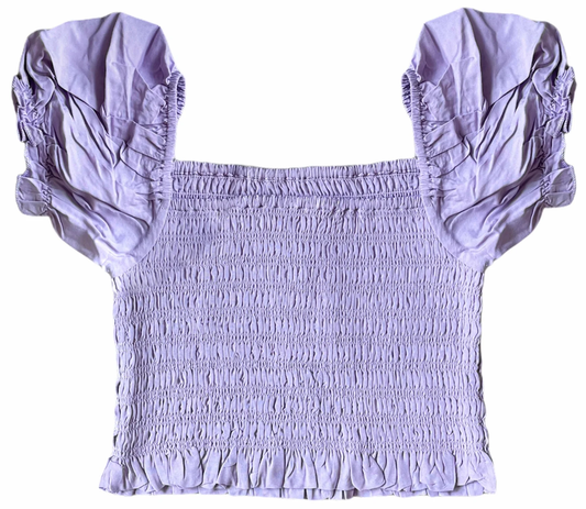 Purple Smocked Puff Sleeve Top