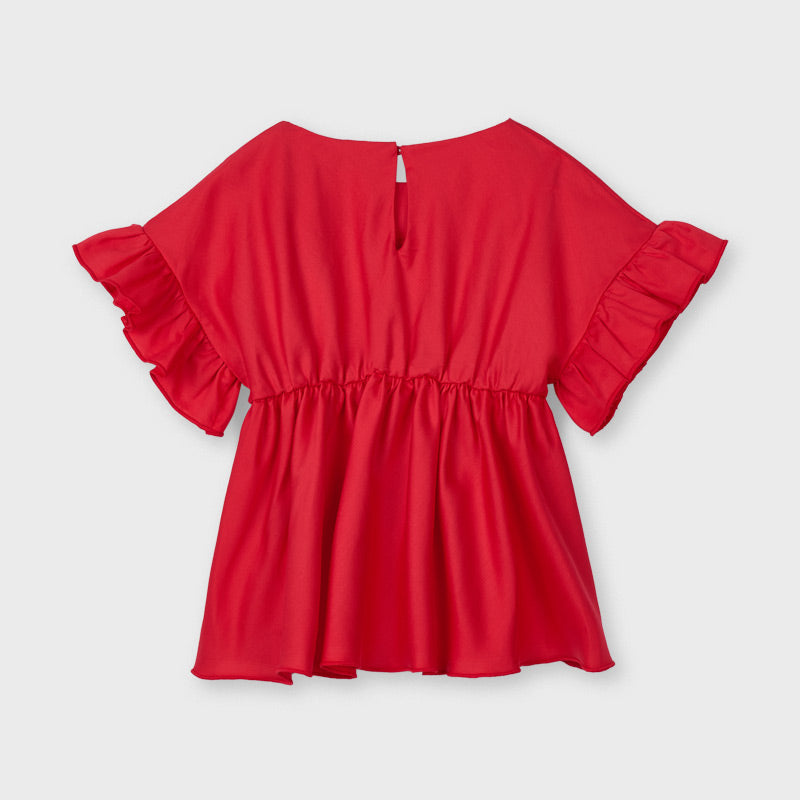 Red Ruffle Sleeve Blouse