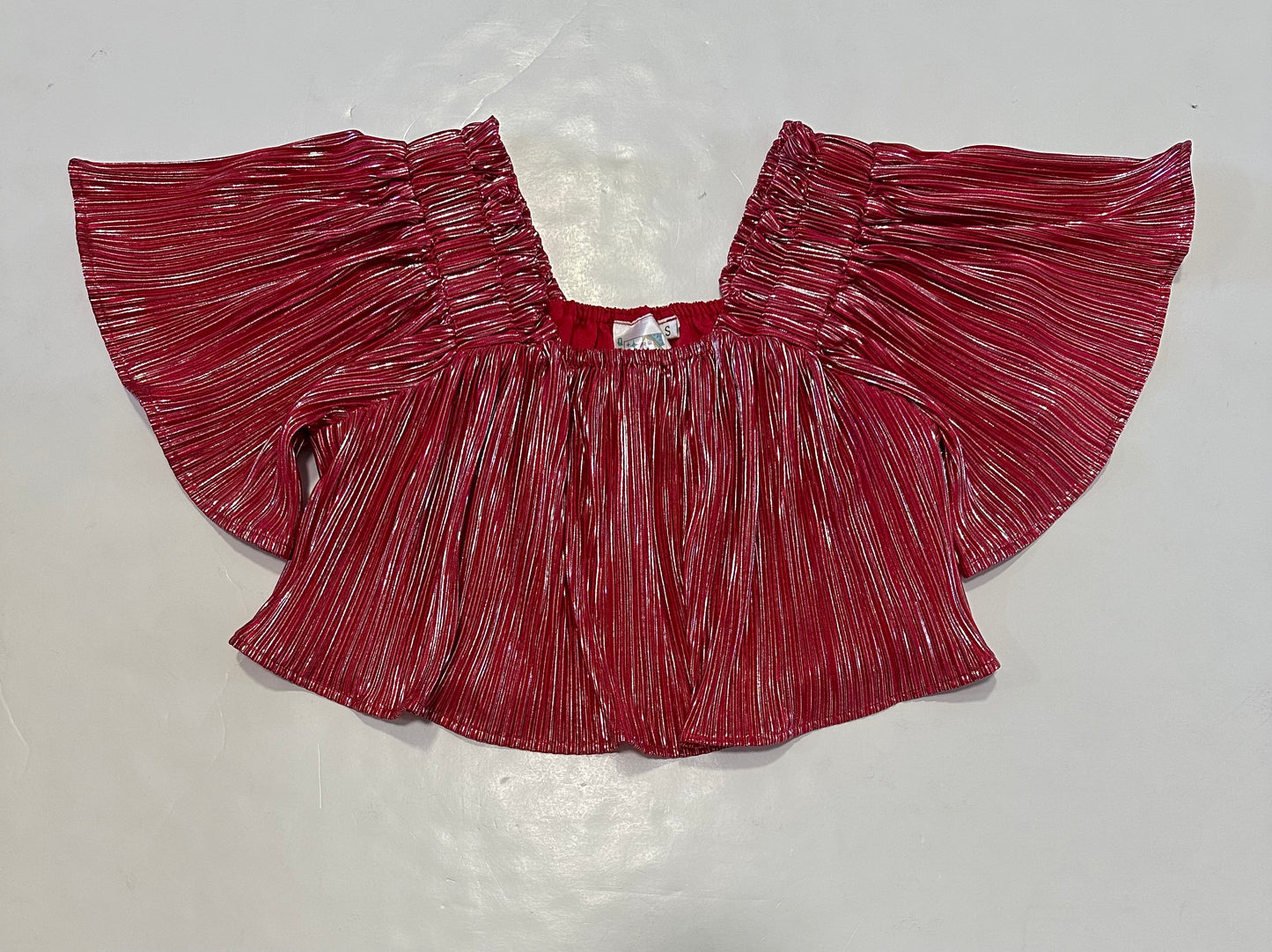 Red & Sliver Pleat Flutter Top